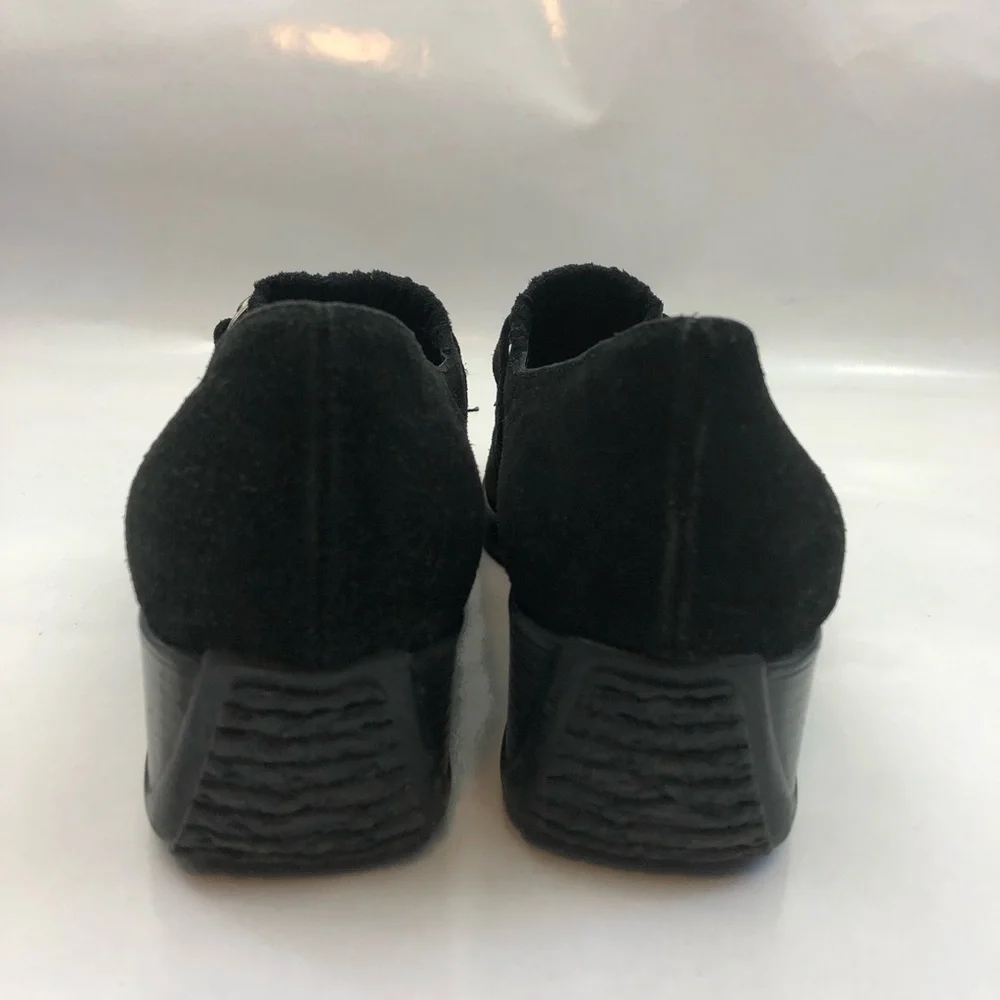 Aquatalia Black Suede Leather Wedge Slip On Loafers